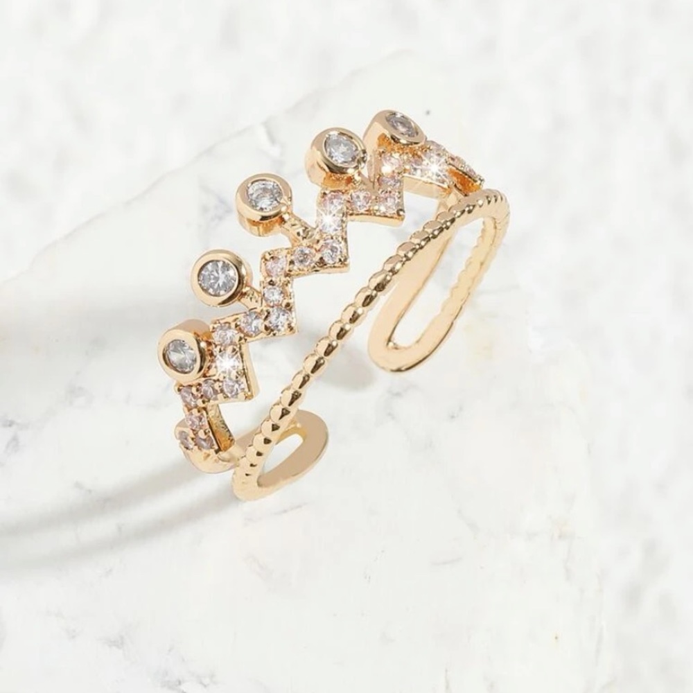 Crown ring 18K gold plated zircon